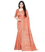Peach printed Silk blend saree with blouse