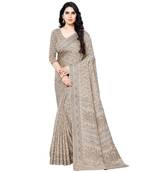 Beige printed Silk blend saree with blouse