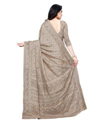 Beige printed Silk blend saree with blouse 2
