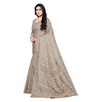 Beige printed Silk blend saree with blouse 3