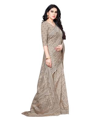 Beige printed Silk blend saree with blouse 4