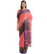 Pink printed Art Silk saree with blouse