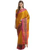 Mustard printed Art Silk saree with blouse
