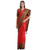 Red printed Art Silk saree with blouse