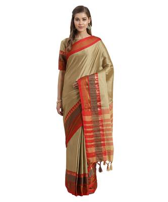 Beige printed Art Silk saree with blouse 1