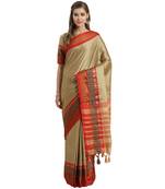 Beige printed Art Silk saree with blouse