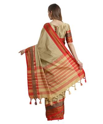 Beige printed Art Silk saree with blouse 2
