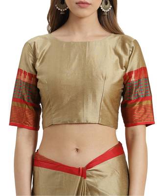 Beige printed Art Silk saree with blouse 3