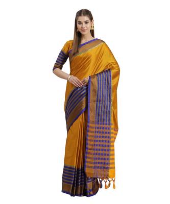 Mustard printed Art Silk saree with blouse 1