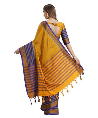 Mustard printed Art Silk saree with blouse 2