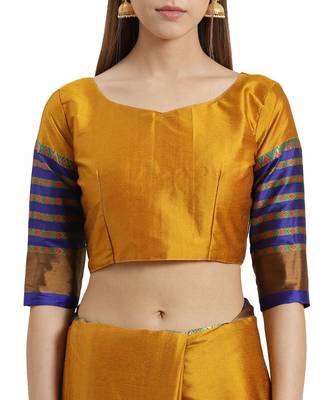 Mustard printed Art Silk saree with blouse 3