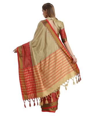 Beige printed Art Silk saree with blouse 2