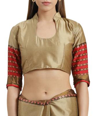 Beige printed Art Silk saree with blouse 3