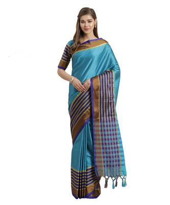 turquoise printed Art Silk saree with blouse 1
