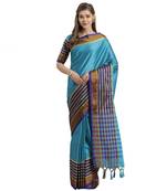 turquoise printed Art Silk saree with blouse