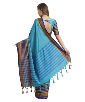 turquoise printed Art Silk saree with blouse 2