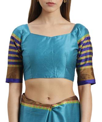 turquoise printed Art Silk saree with blouse 3