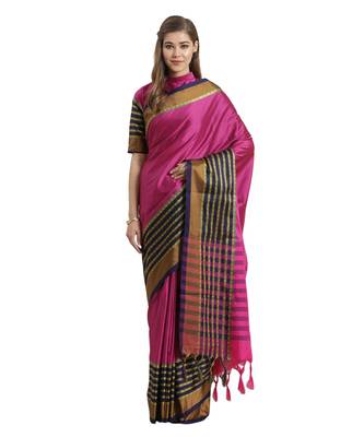Magenta printed Art Silk saree with blouse 1