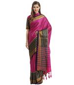 Magenta printed Art Silk saree with blouse