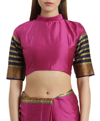 Magenta printed Art Silk saree with blouse 3