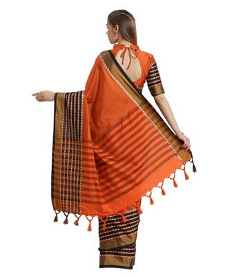 Red printed Art Silk saree with blouse 2