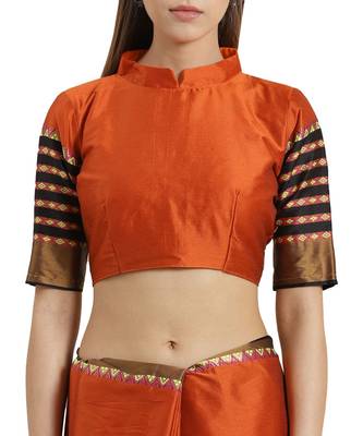 Red printed Art Silk saree with blouse 3