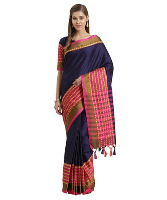 Blue printed Art Silk saree with blouse 1