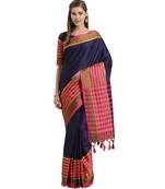 Blue printed Art Silk saree with blouse