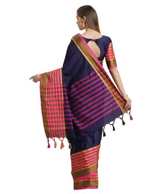 Blue printed Art Silk saree with blouse 2