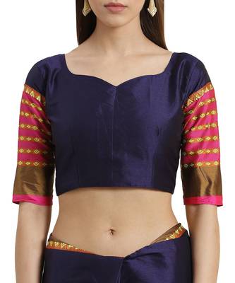 Blue printed Art Silk saree with blouse 3