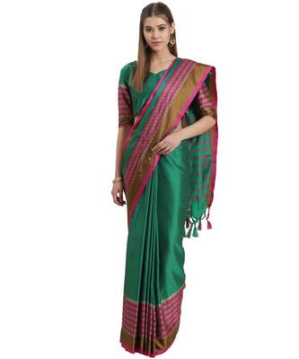 Green printed Art Silk saree with blouse 1