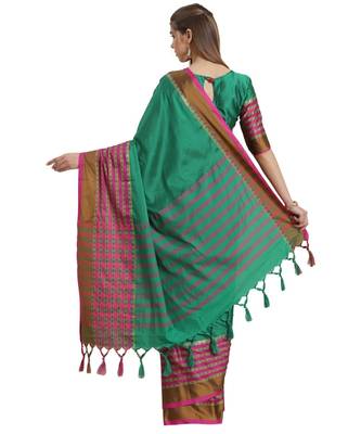 Green printed Art Silk saree with blouse 2
