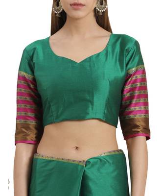 Green printed Art Silk saree with blouse 3