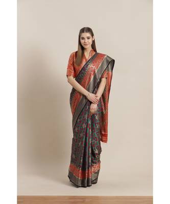Blue printed Silk blend saree with blouse 1