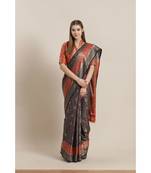 Blue printed Silk blend saree with blouse