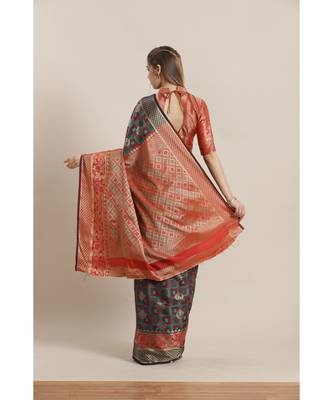 Blue printed Silk blend saree with blouse 2