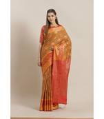 Mustard printed Silk blend saree with blouse