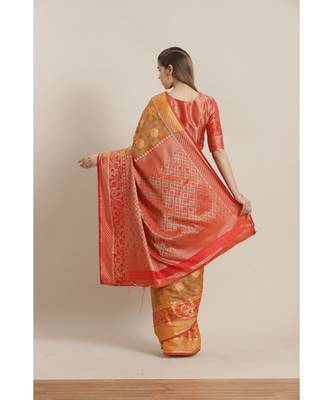 Mustard printed Silk blend saree with blouse 2