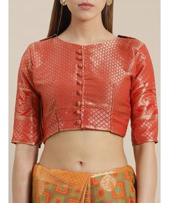 Mustard printed Silk blend saree with blouse 3