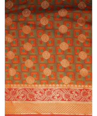 Mustard printed Silk blend saree with blouse 4