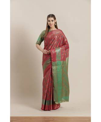 Magenta printed Silk blend saree with blouse 1