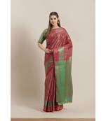 Magenta printed Silk blend saree with blouse