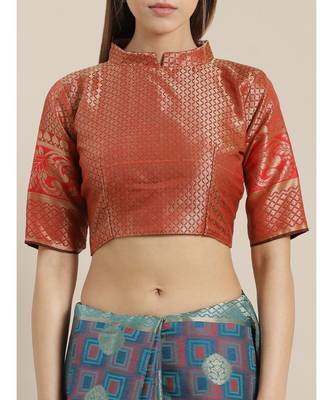Blue printed Silk blend saree with blouse 3