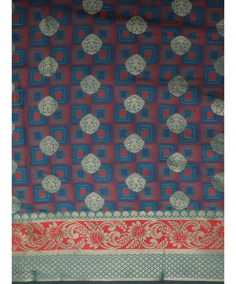 Blue printed Silk blend saree with blouse 4