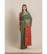 Green printed Silk blend saree with blouse
