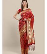 Red printed Silk blend saree with blouse