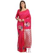 Pink printed Silk blend saree with blouse