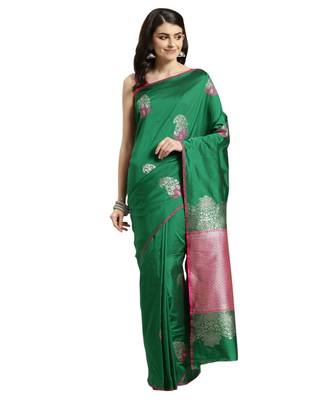 Green printed Silk blend saree with blouse 1