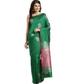 Green printed Silk blend saree with blouse