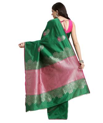 Green printed Silk blend saree with blouse 2